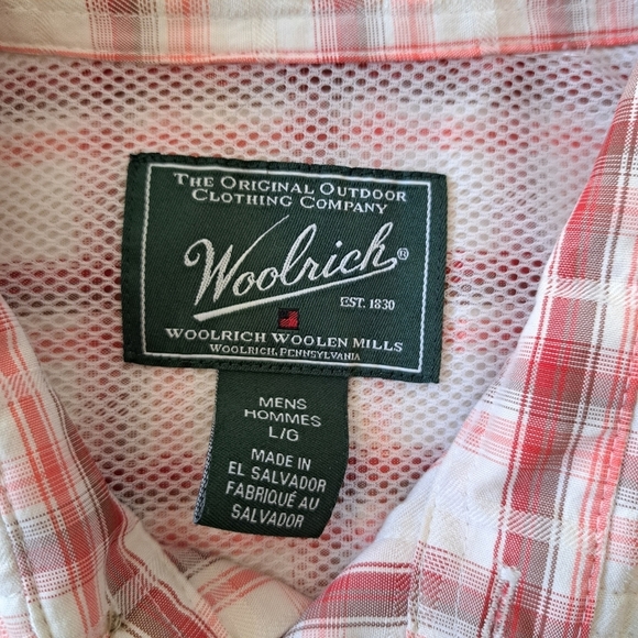 Woolrich Men's Plaid Shirt Size Large Red Beige Short Slv Casual Button Front - Picture 4 of 11